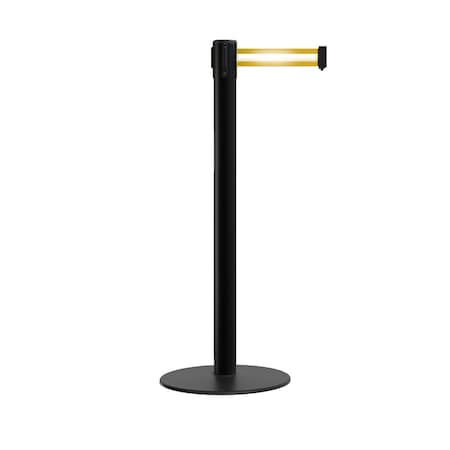 Montour Line Stanchion Belt Barrier Flat Base Black Post 7.5 ft Yel/Reflect HL Belt S400-BK-YRH-75